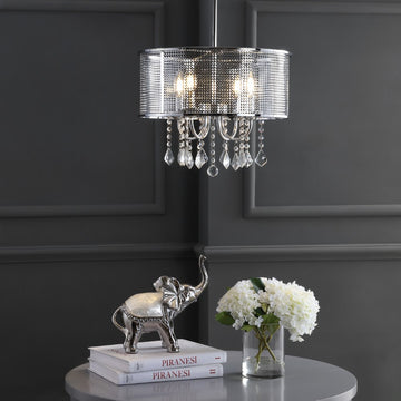 Avah Metal/Crystal Adjustable LED Drop Chandelier - JONATHAN Y